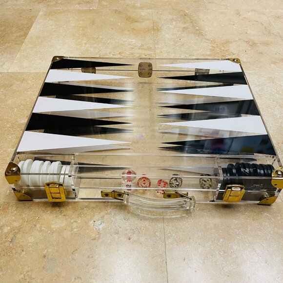Luxury Acrylic Backgammon Set With Gold Accents & Dice 17" x 131/3" x 3'